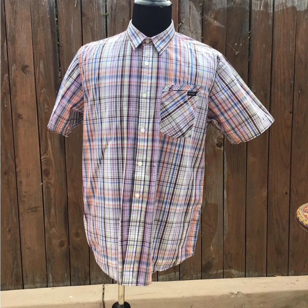 Volcom Casual Purple and Orange Plaid Button Down Shirt Item #111 - Picture 2 of 9